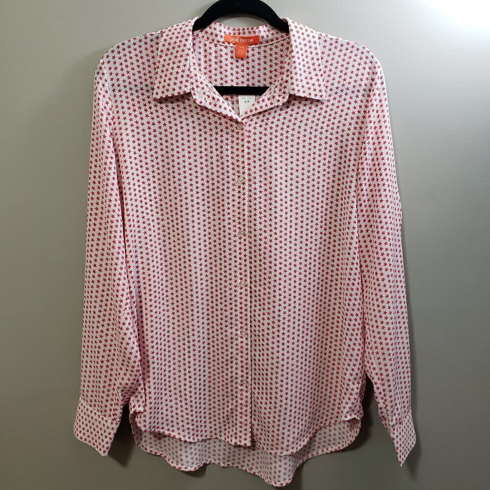 NEW * Joe Fresh * Pink Stars Print Blouse * Sz Lg - Picture 2 of 9